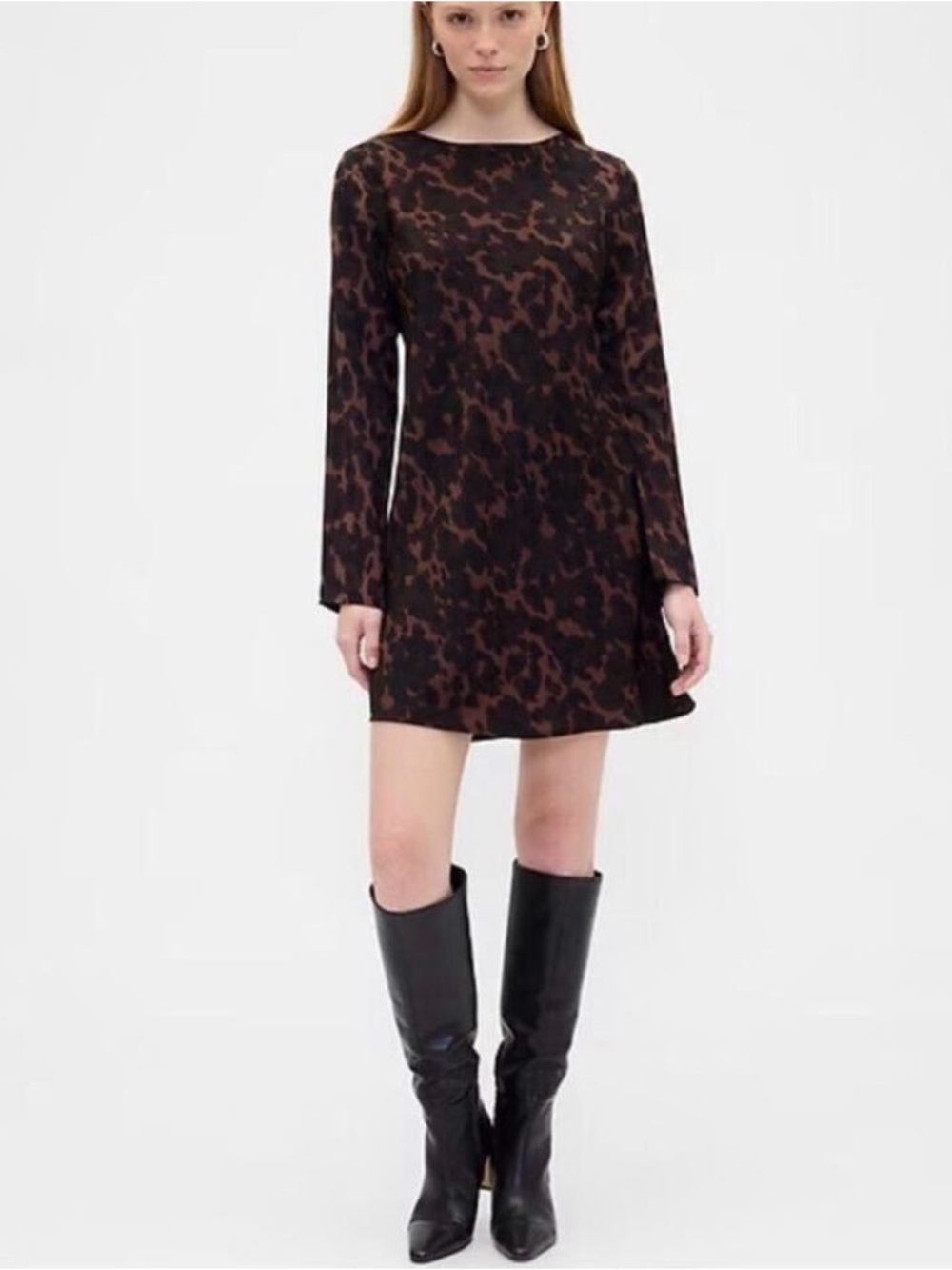 Gap silk leopard long sleeve mini dress